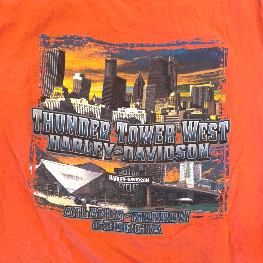 Harley-Davidson Men Orange Thunder Tower West Atlanta Georgia Graphic T-Shirt XL